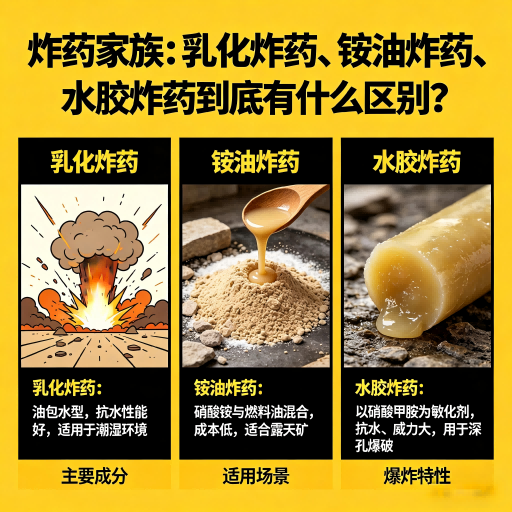 潢川炸药家族：乳化炸药、铵油炸药、水胶炸药到底有什么区别？